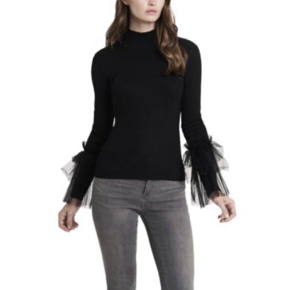 NWT Vince Camuto Black High Mock Neck Ruffle Sleeve Blouse Top Size Medium NEW - Picture 1 of 14